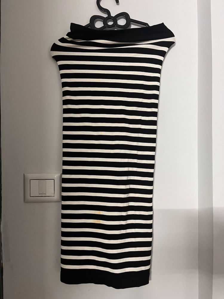 Striped Off-Shoulder Midi Dress
