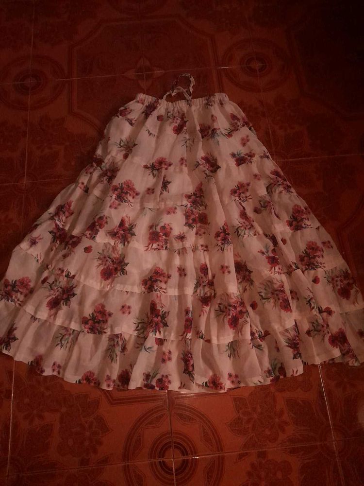 2000s Y2k FlowyTiered Floral Midi Skirt