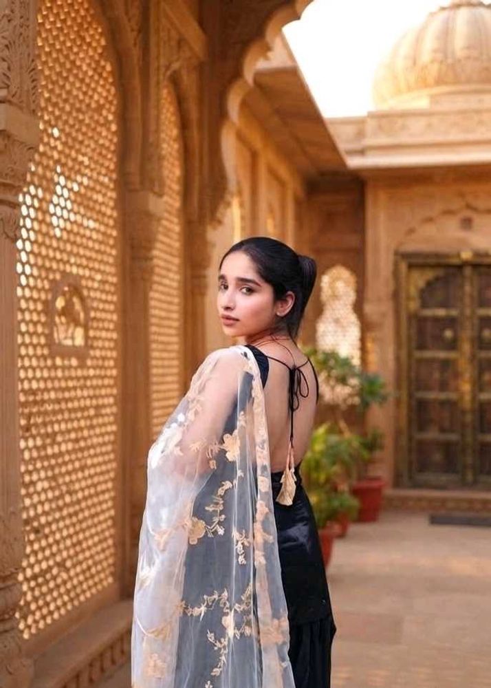 🌝Backless Black Suit with Embroidered Net Duppata