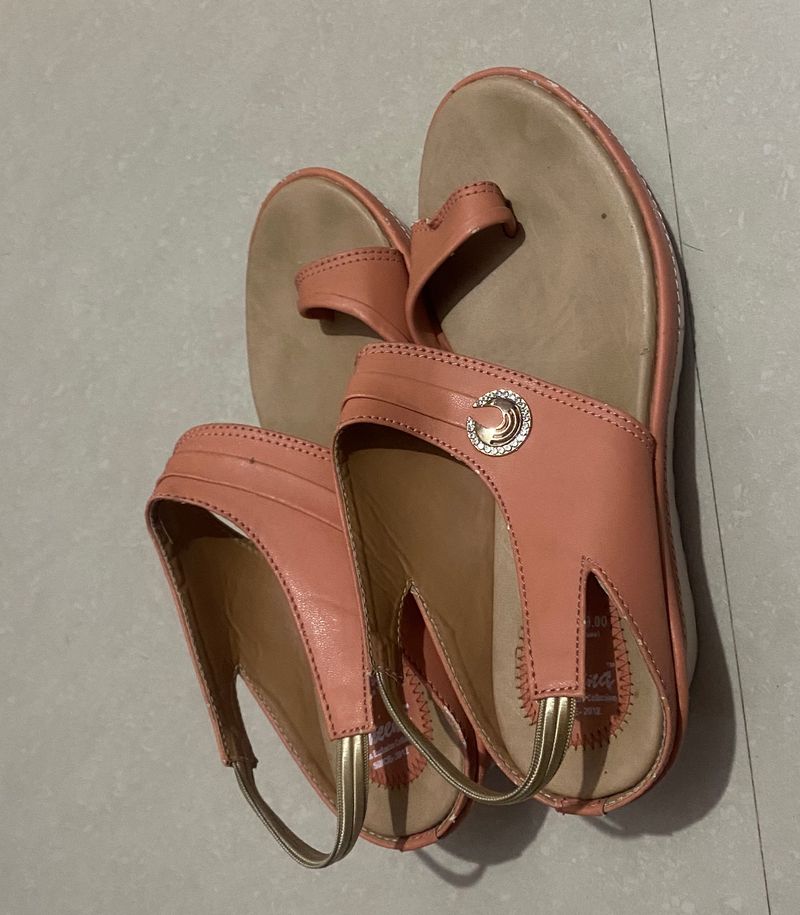 Orange Heels With Golden Button