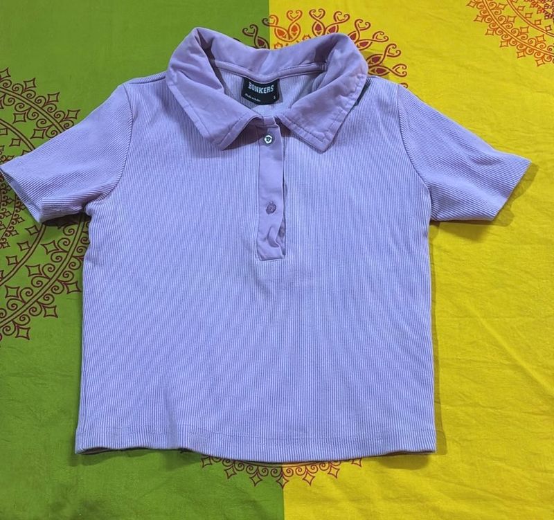 Lilac Ribbed Polo Shirt