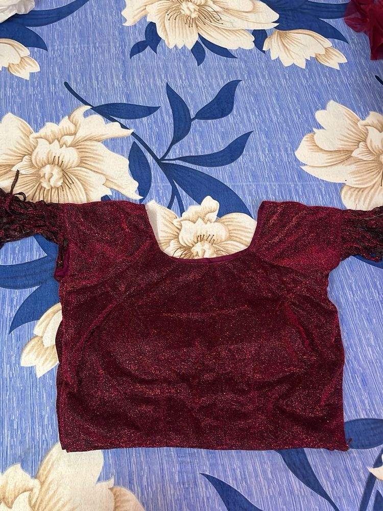 maroon sparkling lehanga with blouse and duppta