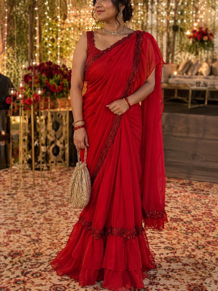 Stunning Red Ruffle Saree