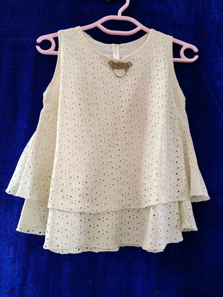 Ivory Eyelet Layered Tank