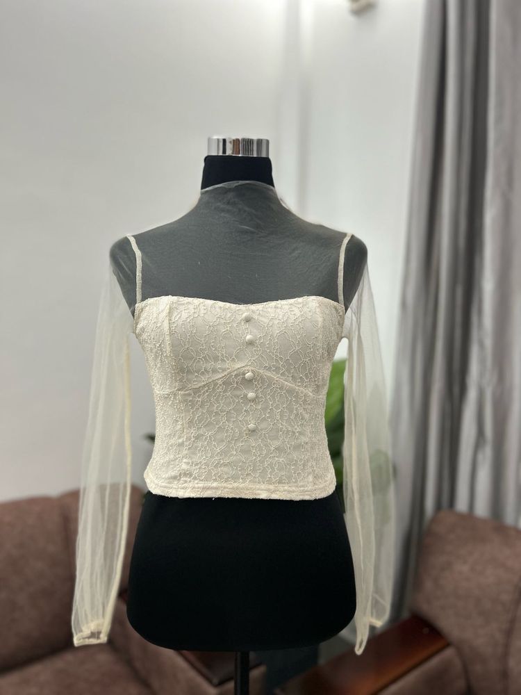 Sheer Sleeve Lace Corset Top
