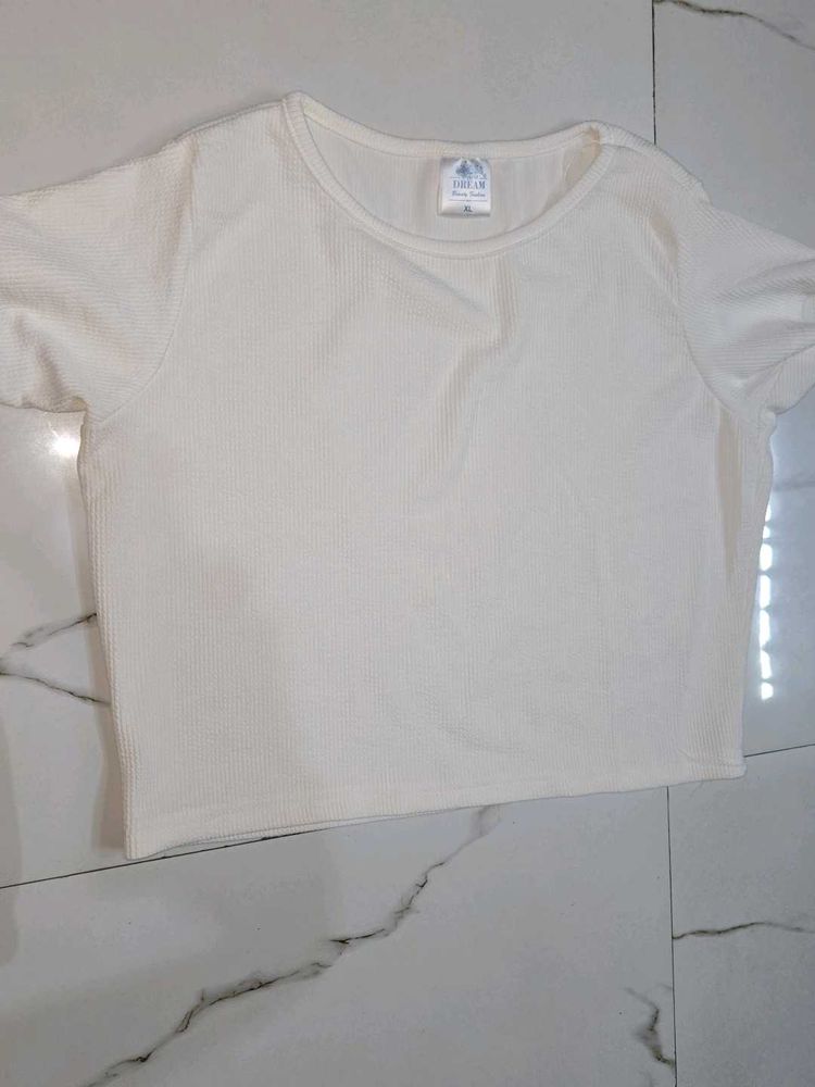 Cream Textured Crop Top