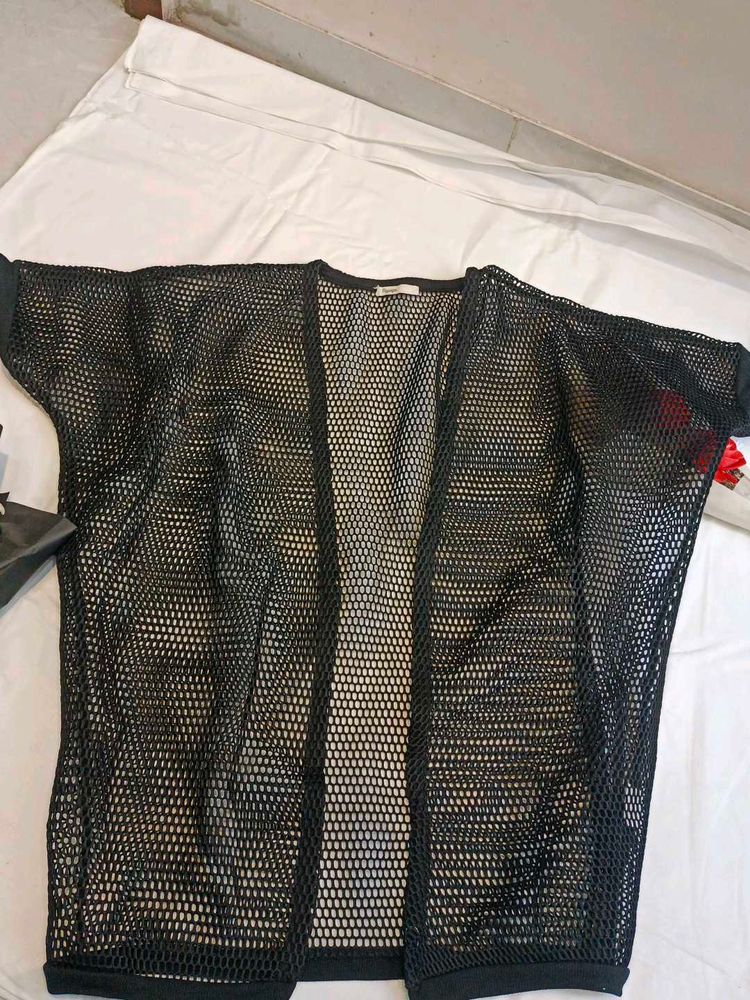 Stylish Black Mesh Kimono Cardigan