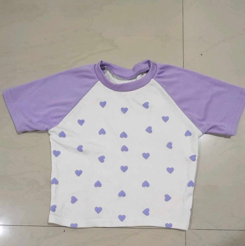 Cute lavander Heart Print T-Shirt