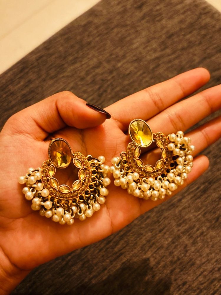 Traditional Pearl Chandbali Earrings – Golden Ethn