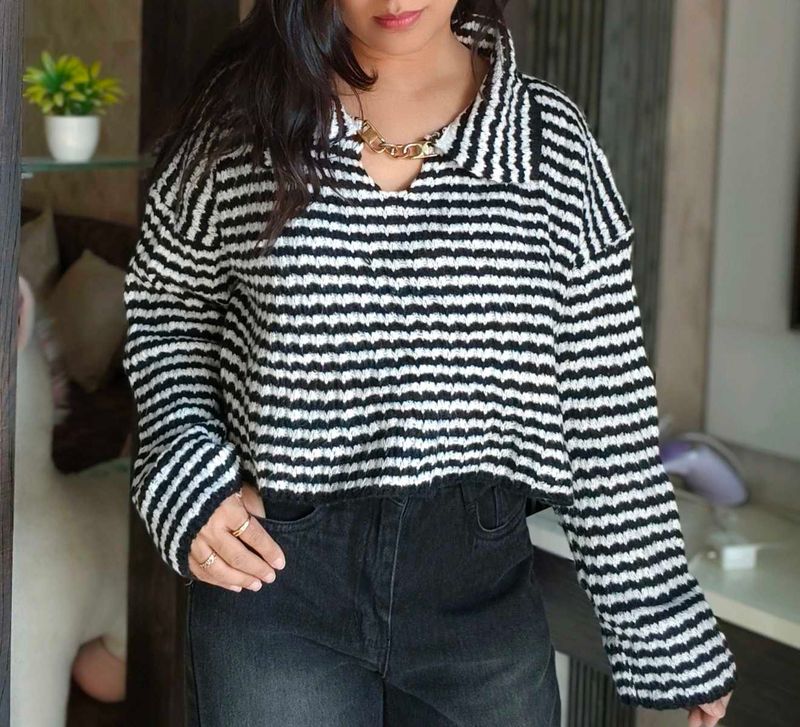 Striped Knit Cropped Sweater