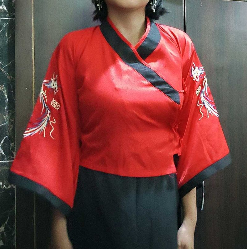 Red Dragon Embroidered Kimono