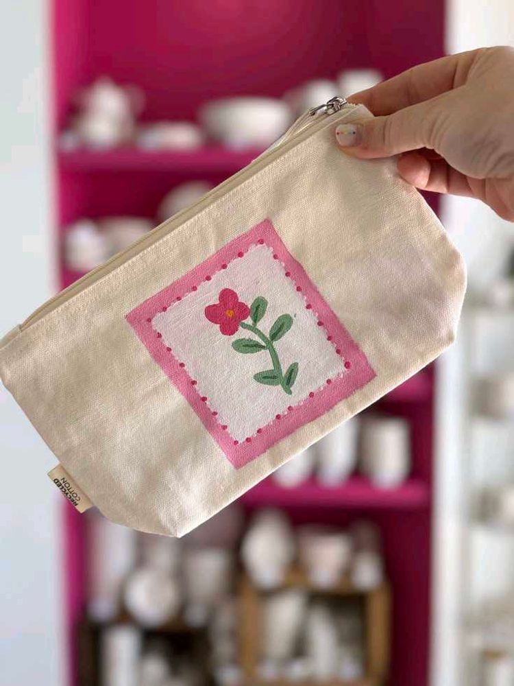 Hand-Painted Floral Pouch