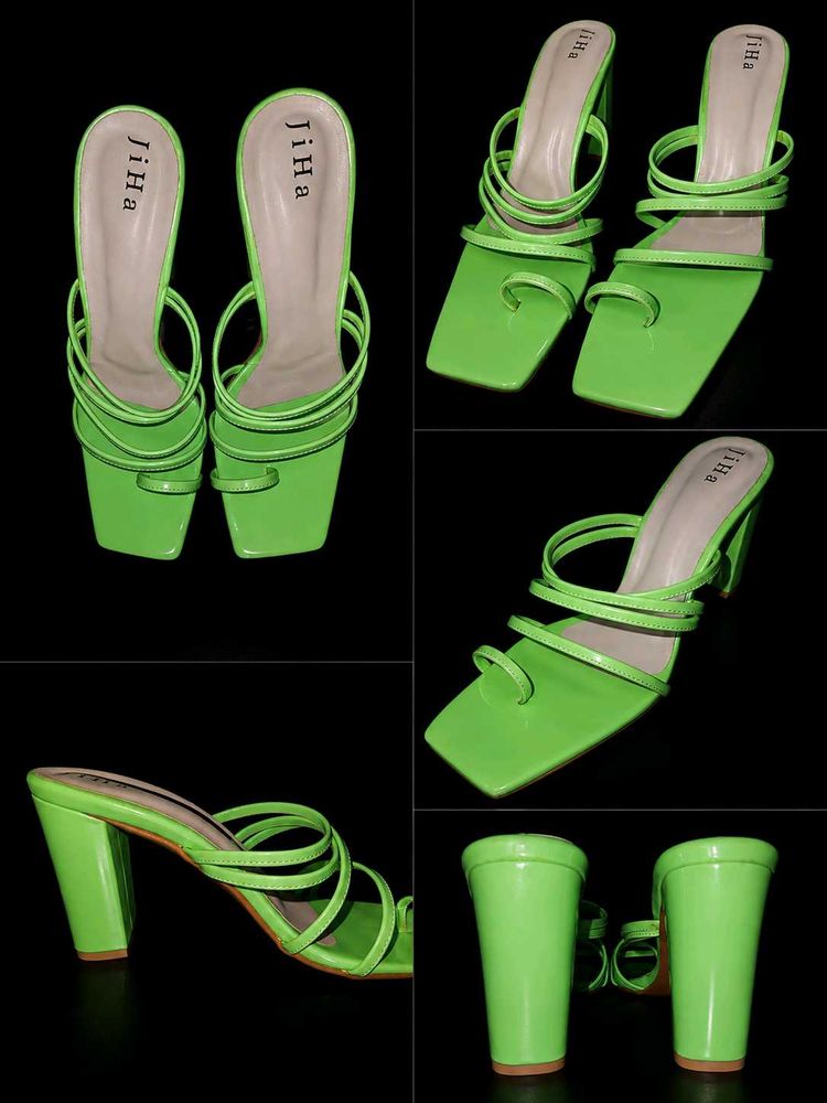 Vibrant Lime Green Strappy Heels