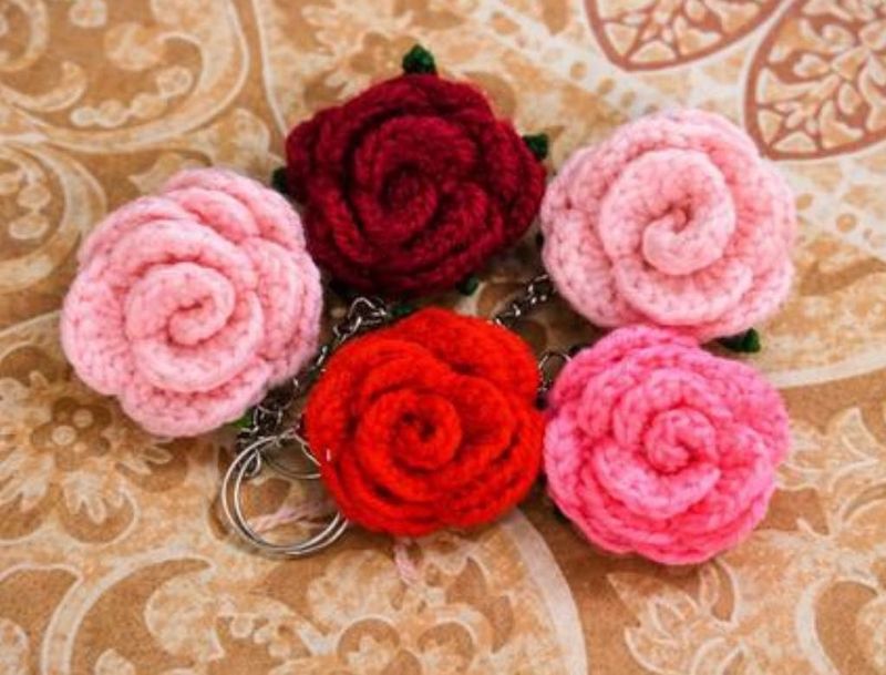 Handmade Crochet Rose Keychains Single Piece