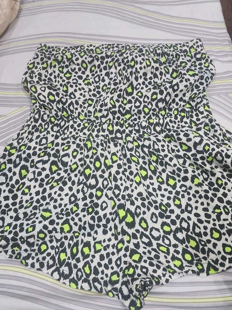 Leopard Print Strapless Romper Jumpsuit
