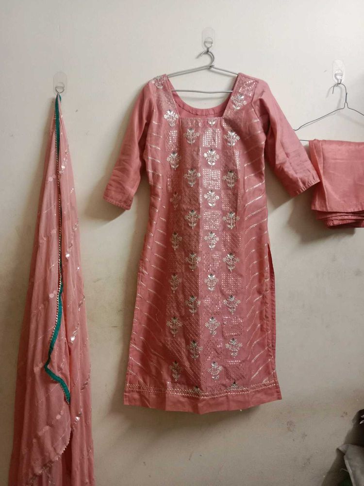 Pink Embroidered Kurta Set with Dupatta