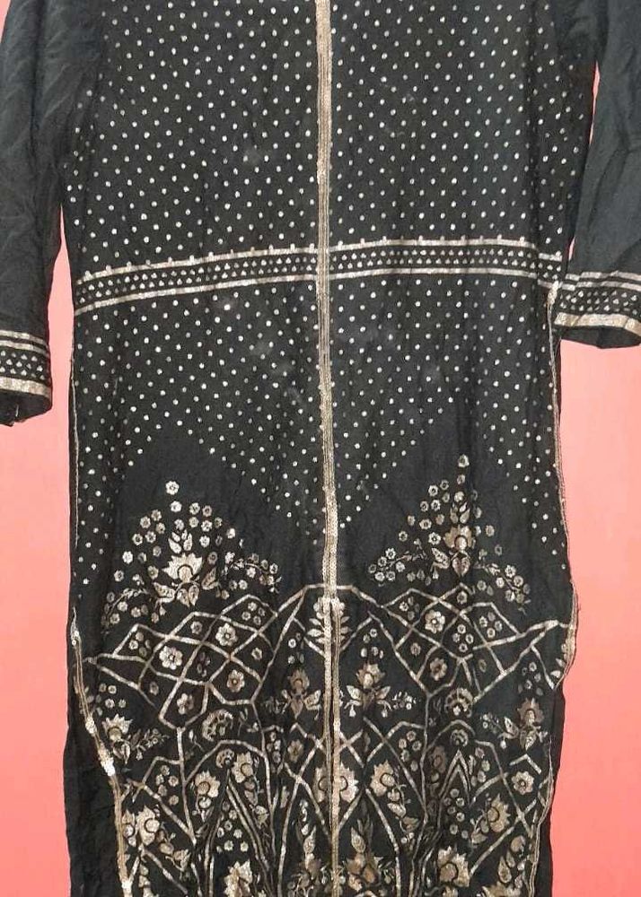 Elegant Black Kurta with White Polka Dots