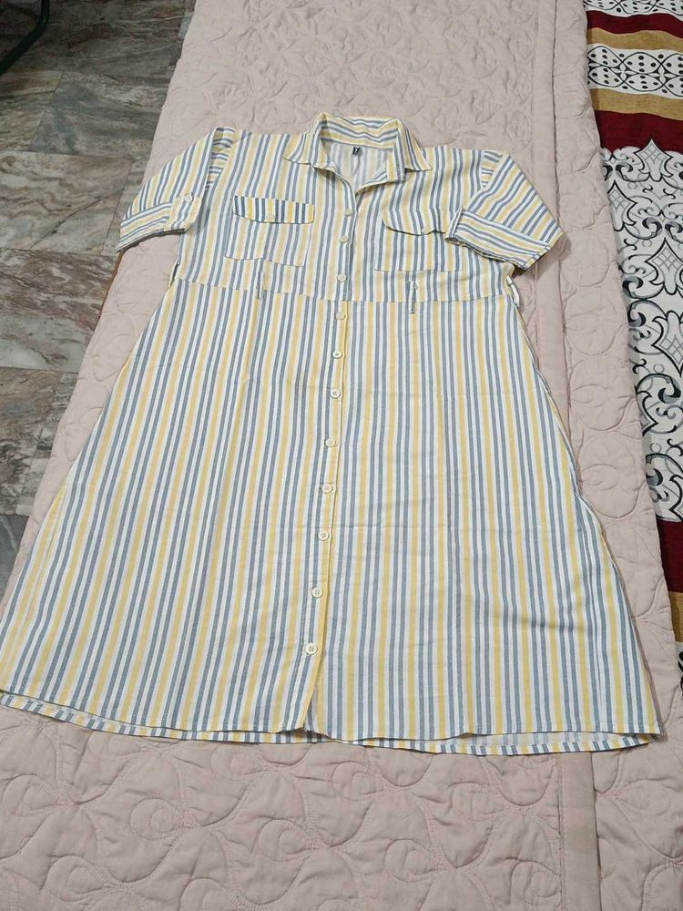 Striped Button-Up Shirt Dress
