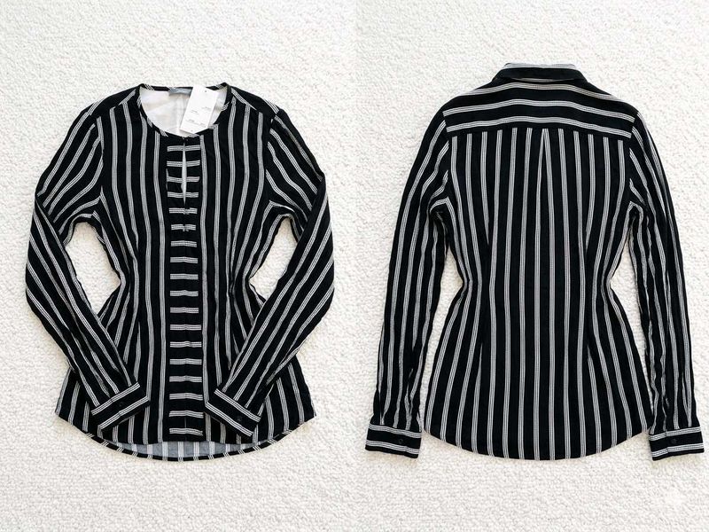 Chic Black &amp; Grey Striped Button-Up Blouse