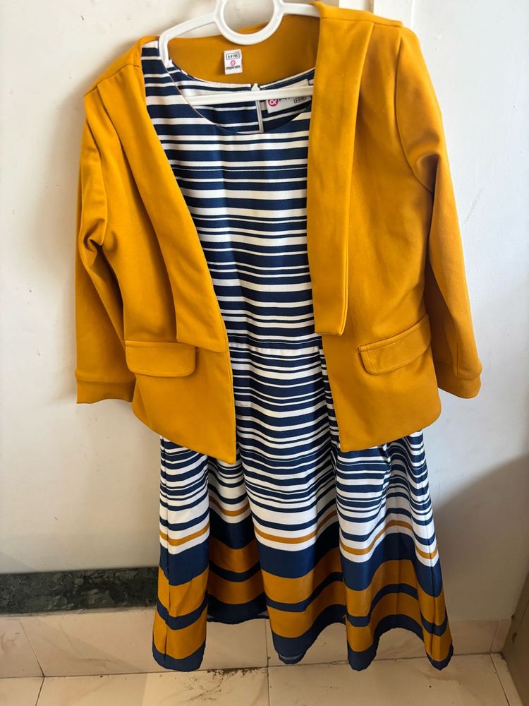 Striped Dress with Mustard Blazer(winter + summer