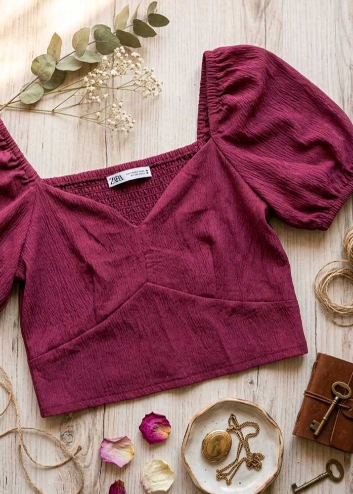 Zara Smocked Puff Sleeve Top