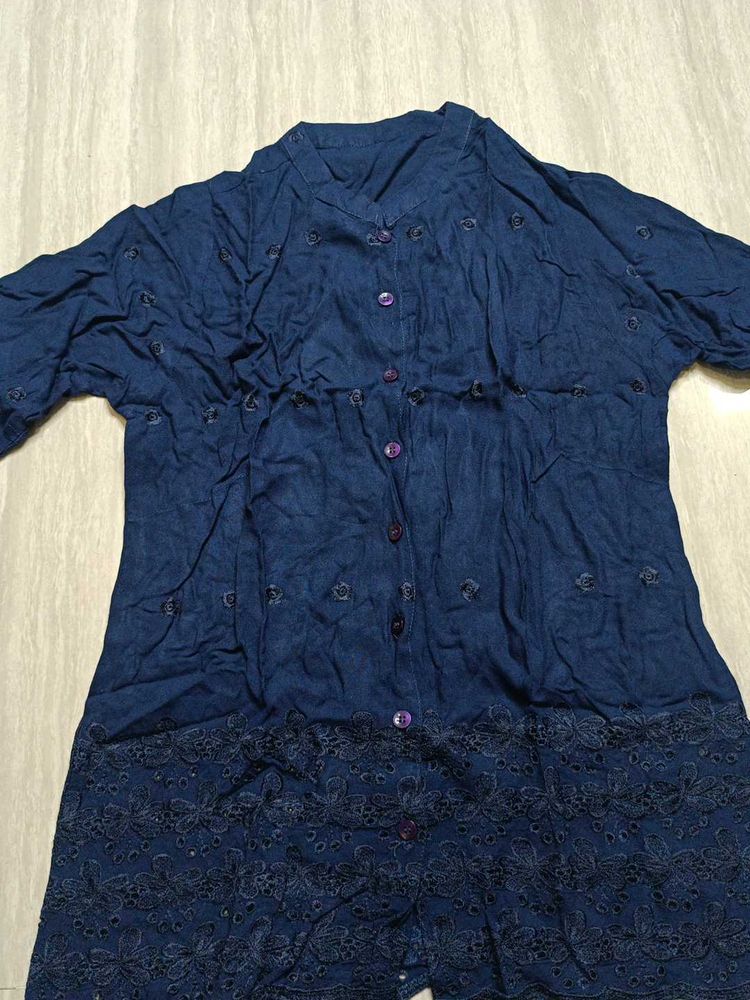 Elegant Navy Blue Embroidered Kurta
