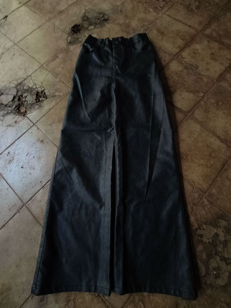 Wideleg leather pants