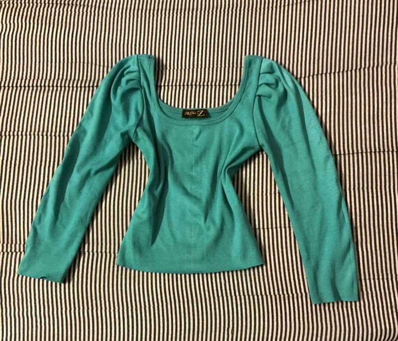 Teal Long Sleeve Puff Top