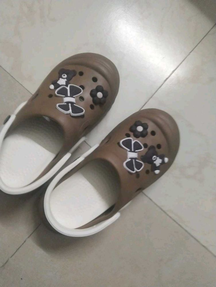 Cute Brown Clogs with Bear Charms