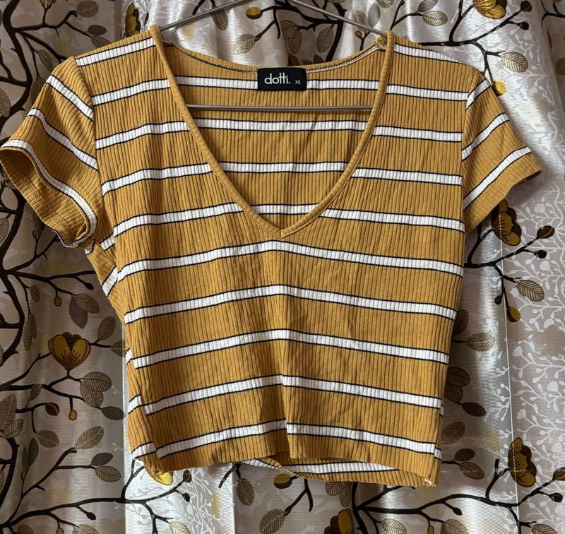 Striped V-Neck Cropped Top