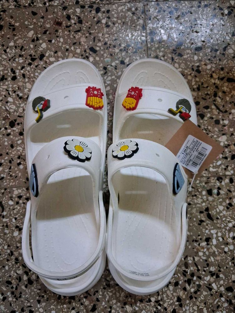 White Casual Slip-on Sandals with Charms