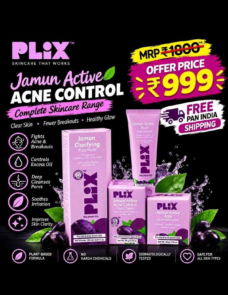 Plix Jamun Active Acne Control Skincare Combo 💜🍇