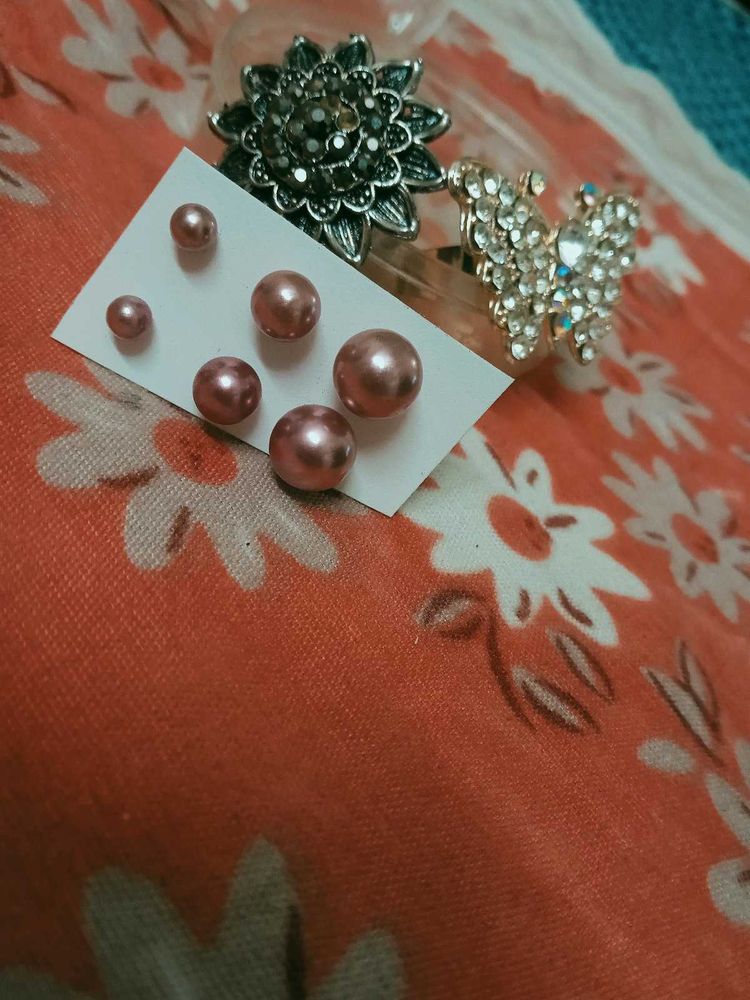 combo pack of 2 stylish Rings &amp; 1 pcs earring