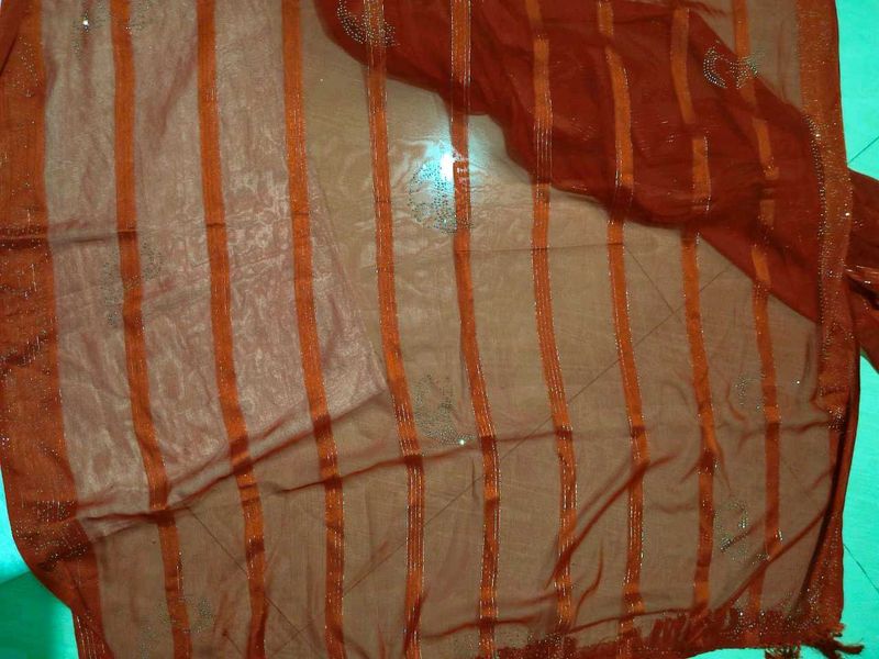 Elegant Red Striped Saree