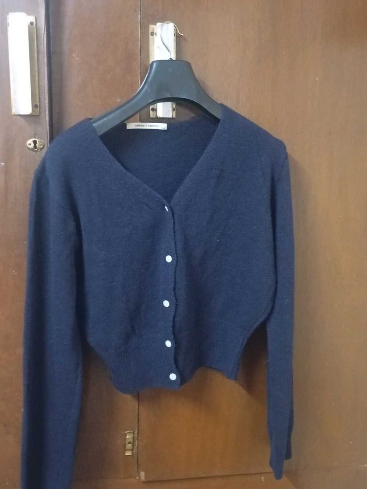 Navy Blue Cropped Cardigan