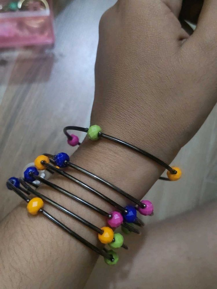 Colorful Beaded Spiral Bangles with earrings