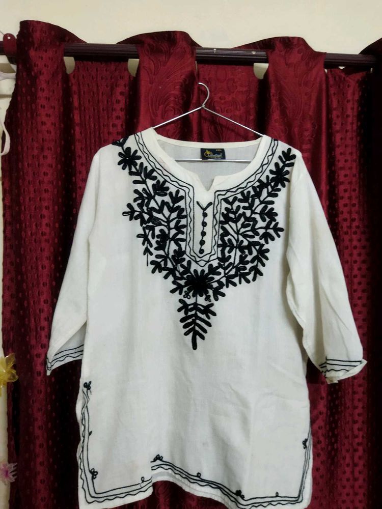 White Kurta with Black Embroidery