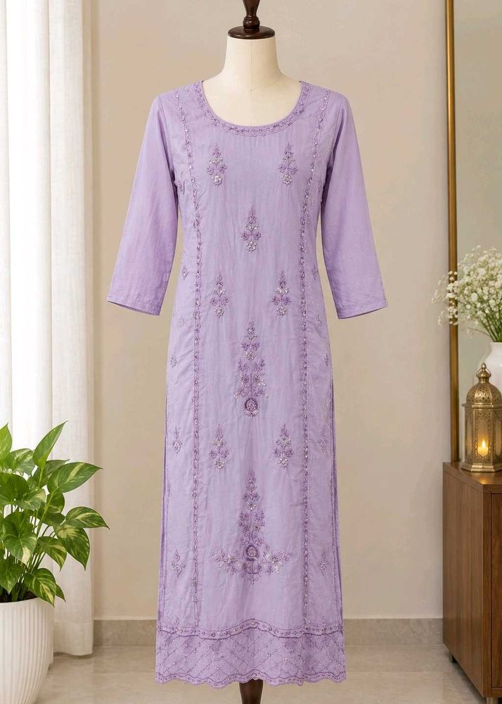 Embroidered Lavender Cotton Kurta