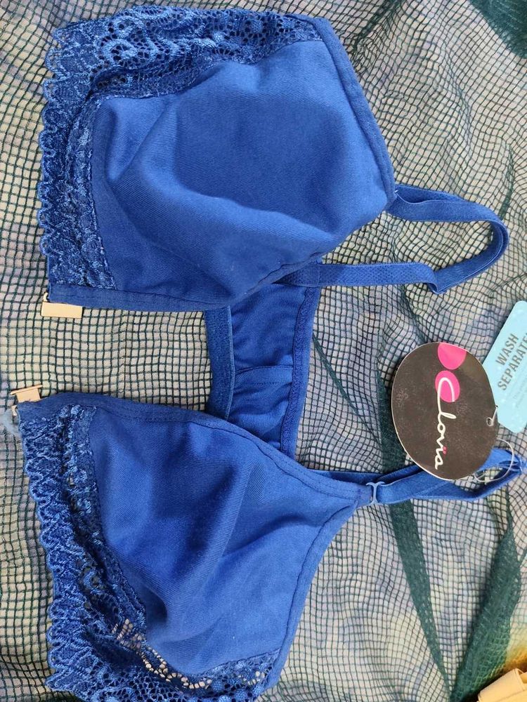 Blue Lace Trim Bra
