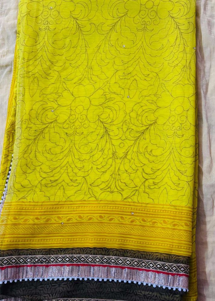 Vibrant Yellow Floral Saree