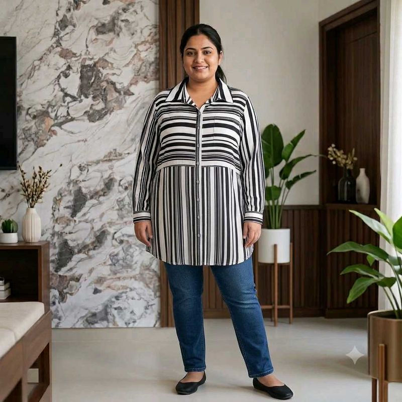 Chic Striped 🅰️Long Sleeve Tunic Top