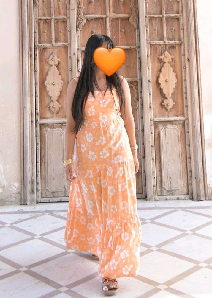 Beautiful Orange Floral Maxi Dress