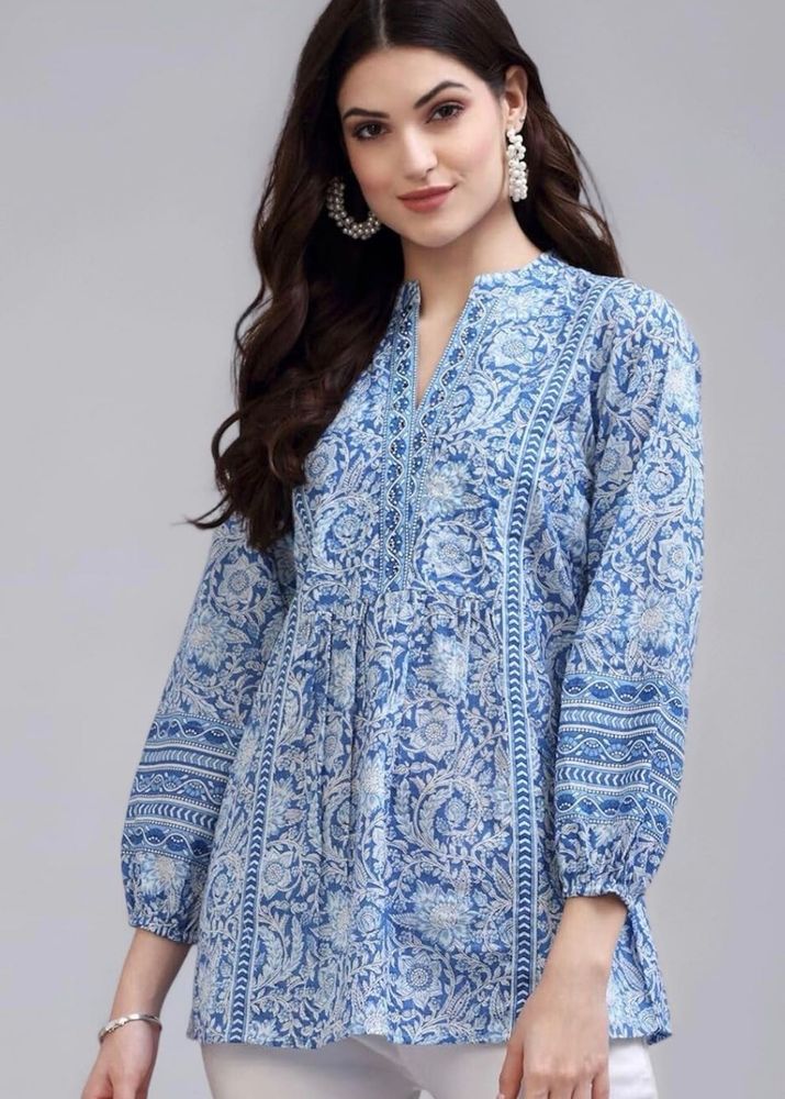 Blue Floral Print Kurta