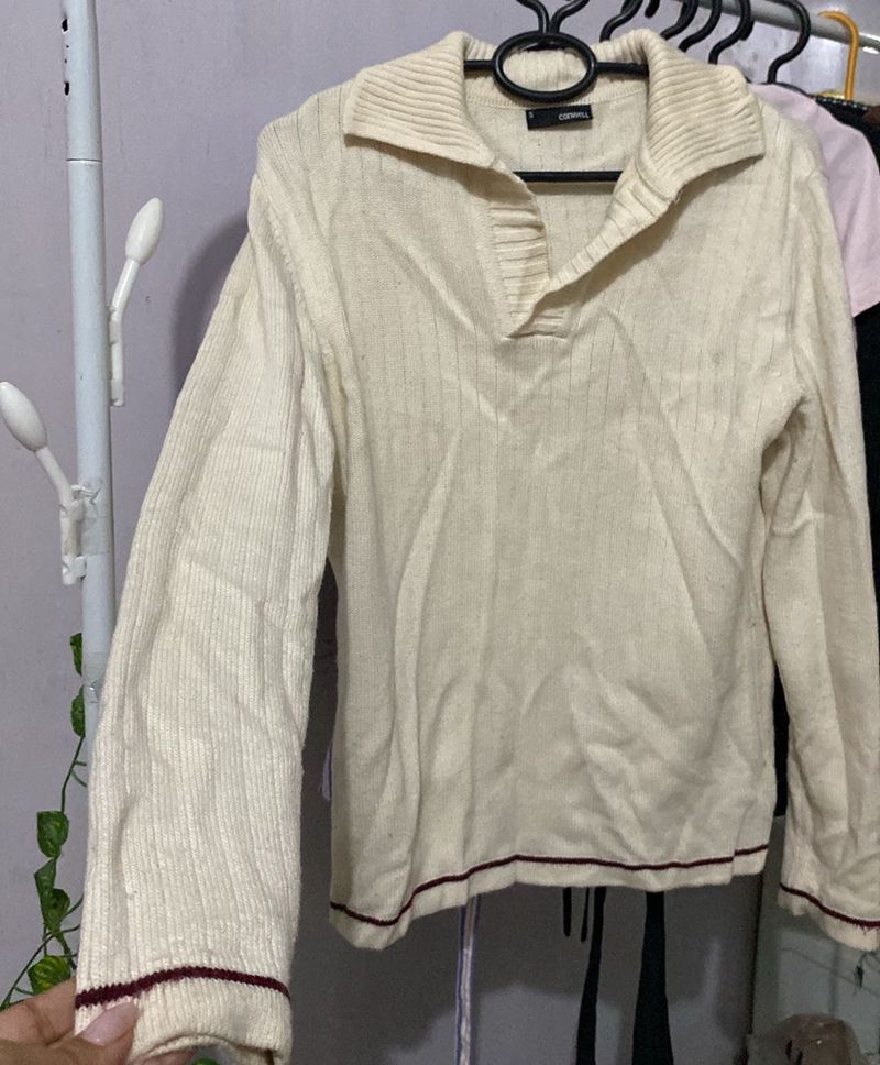 Cream Collared Knit Sweater