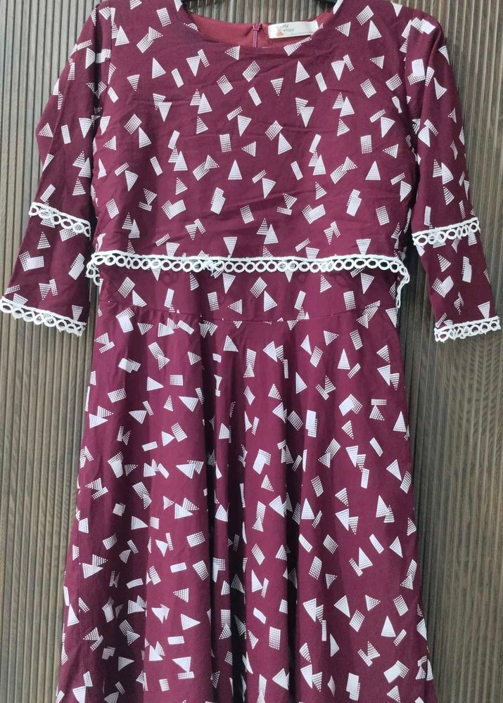 Maroon Geometric Print Gown