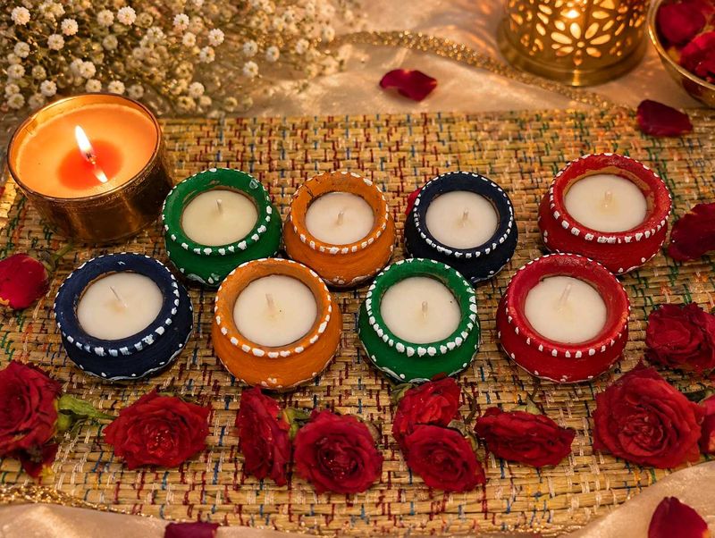 Set of 2 Decorative Terracotta Kalash Candles