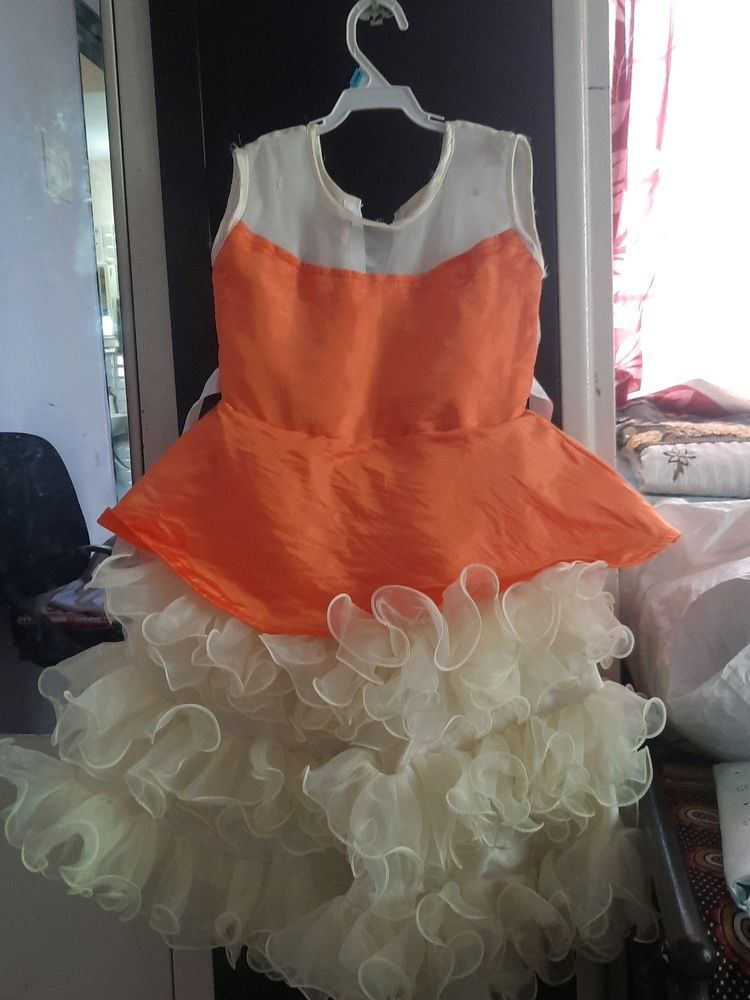 Orange And Cream Girl Frock