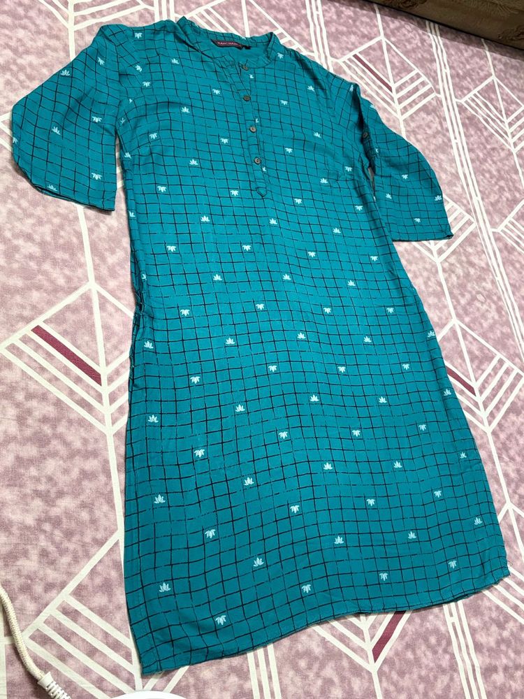Teal Kurta with Geometric Print