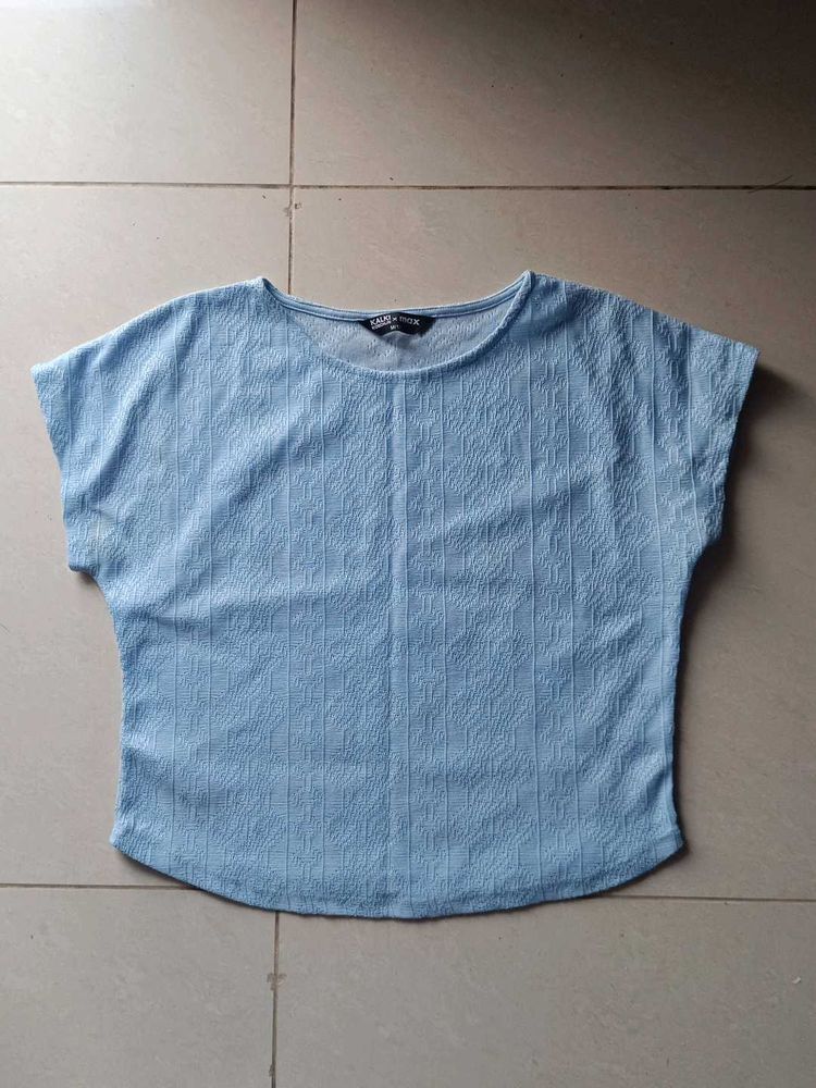 Baby Blue Textured Cropped Tee