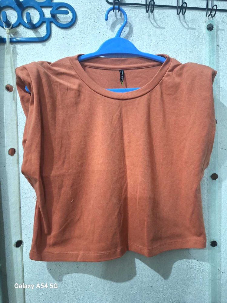 Orange Padded Shoulder T-Shirt